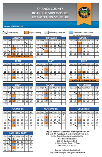 2016 Board of Supervisors Meeting Schedule