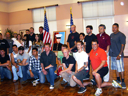 Supervisor Nelson with with the Marine Scout-Snipers of the team that fought in Afghanistan.