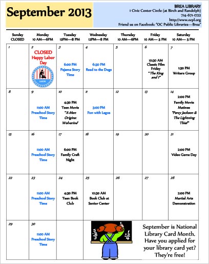 Brea Library Calendar