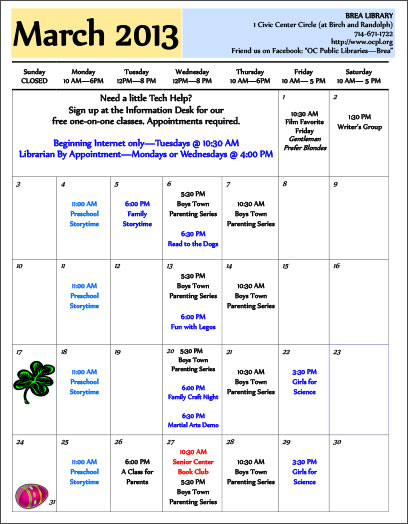 Brea Library Calendar