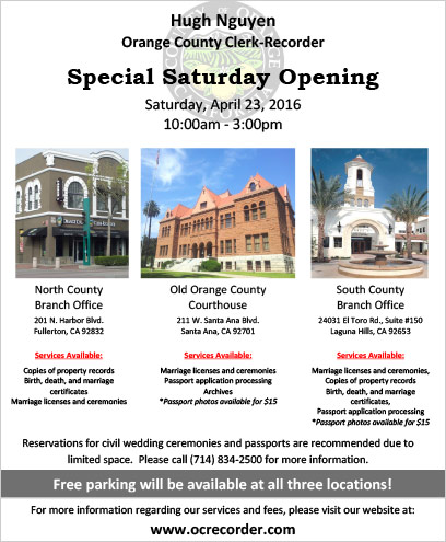 Orange County Clerk-Recorder - Special Saturday Opening