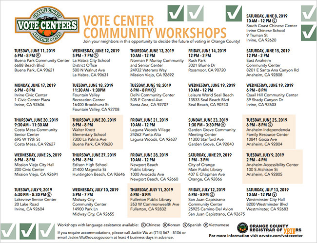 Announcement: Orange County Vote Centers 2020 Workshops