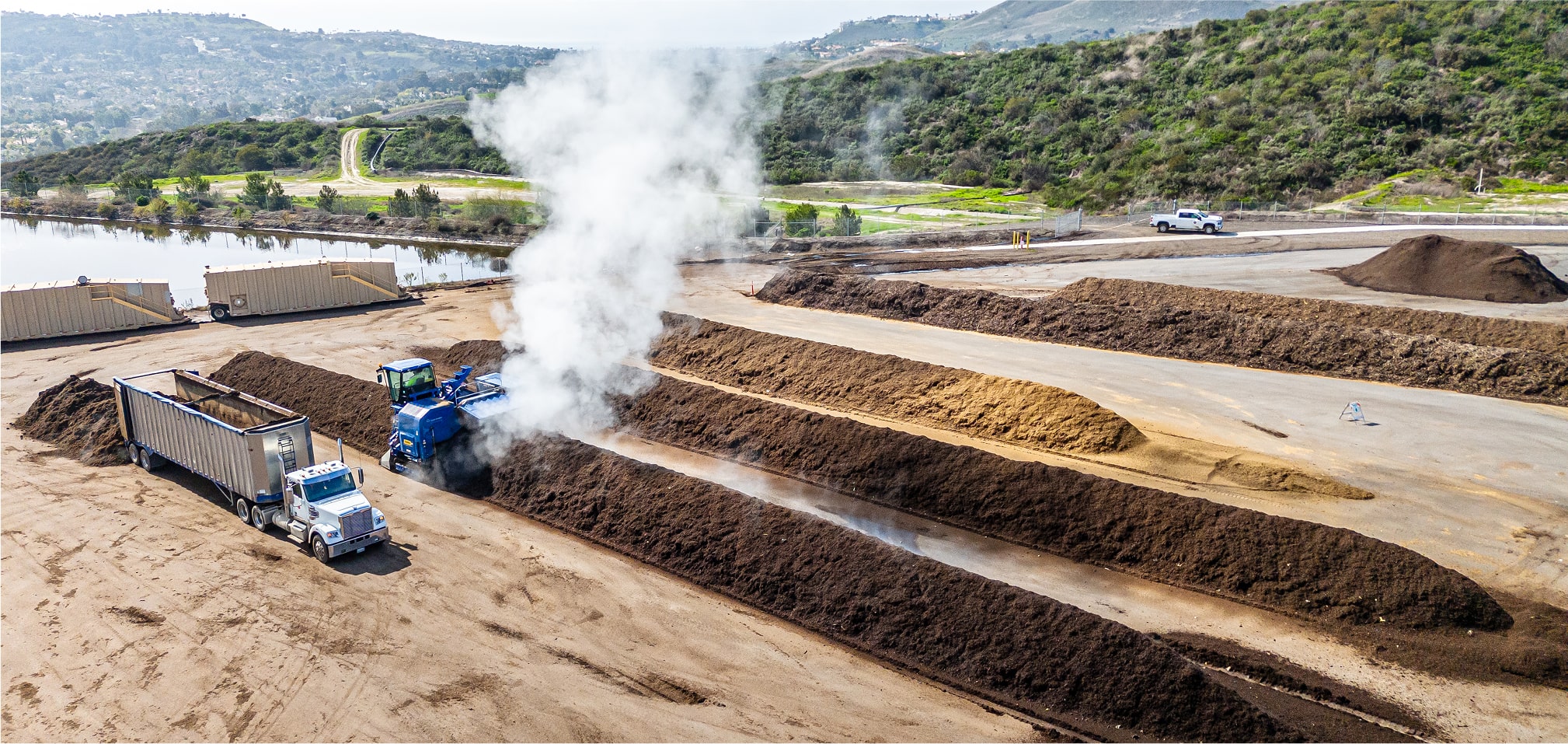 Aerial view of a compost production facility