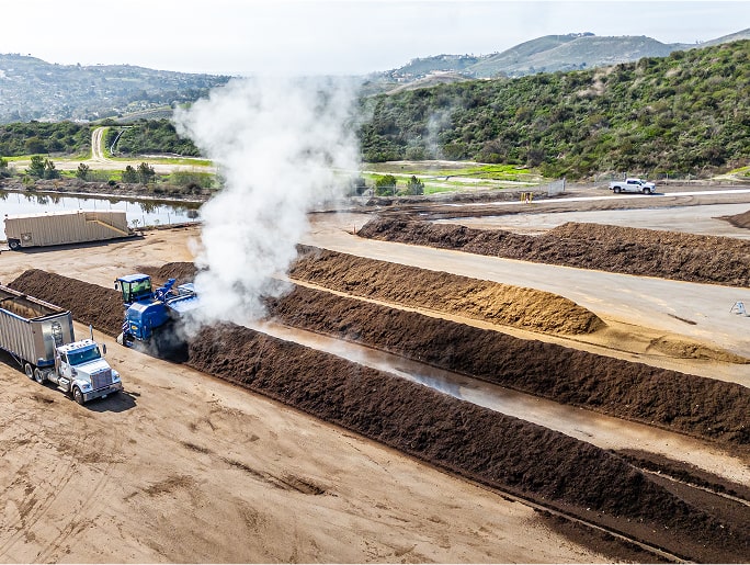 Aerial view of a compost production facility